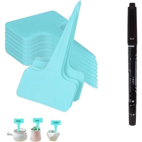 100 pièces Etiquette Jardin Exterieur Marqueurs en Plastique de Plantes Type T Plastique Etiquette Potager avec Stylo étanche Etiquetage Réutilisable et Accessoires pour Plantes(bleu ciel) (1/5)