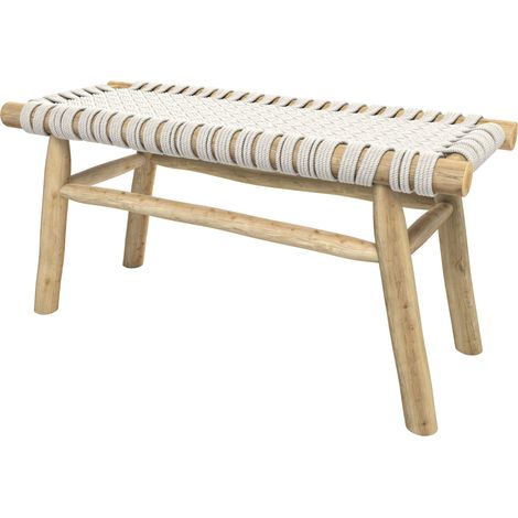 Banco de 2 plazas de 90 cm tejido de macramé y rama de teca - Kira