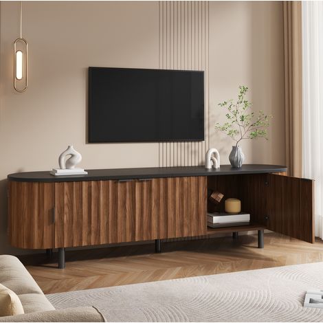 Mobile TV basso in MDF noce con 5 ante scanalate e piedi in ferro 170 x 40 x 47 cm (1/5)