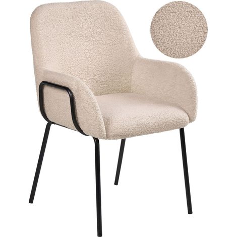 Dining Room Chair Light Beige Boucle Upholstery Black Base Iron Frame Retro Design ALGONA