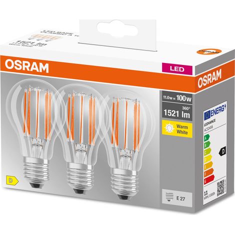 Osram Led Base Classic A100, Lampade Led A Filamento Chiaro In Vetro Per Base E27 Forma Di Lampadina, Bianco Caldo 2700K, ‎6 X 6 X 10.5 Cm (1/5)
