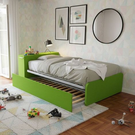 Letto una piazza e mezza 120x190 con contenitore e secondo letto estraibile - Verde mela