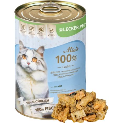 6 x 400 g de nourriture humide pour chats Lecker.Pet® Mia's 100 % saumon (1/5)