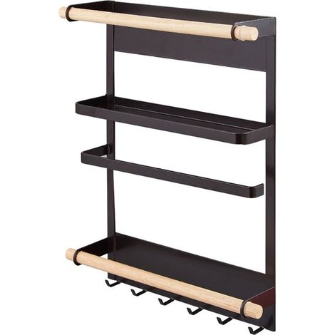 Support de réfrigérateur, porte-rouleau de papier toilette magnétique, étagère de rangement pour cuisine, étagère à épices, étagère de cuisine, noir. (1/5)