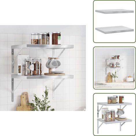Wandregale 2 Stk. 50x40x3 cm Silbern Edelstahl - Wandregal - Edelstahlregal - Schweberegal - Dekorationselement - Platzsparend (1/5)