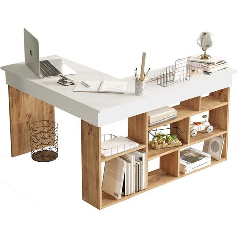 Holzschreibtisch "CT5" - 129 x 120 x 72 cm - Atlantikkiefer Weiß