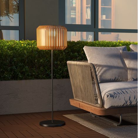 Solar-Gartenleuchte in Rattanoptik mit warmweißer LED, IP44, Stahl und Polyrattan, 130 cm (1/5)