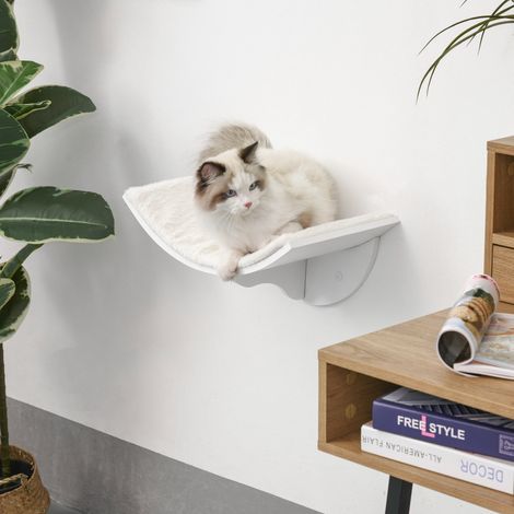 Étagère murale pour chat, surface douce et confortable, supporte jusqu'à 10 kg, 41 x 28 x 21 cm, blanche. (1/5)
