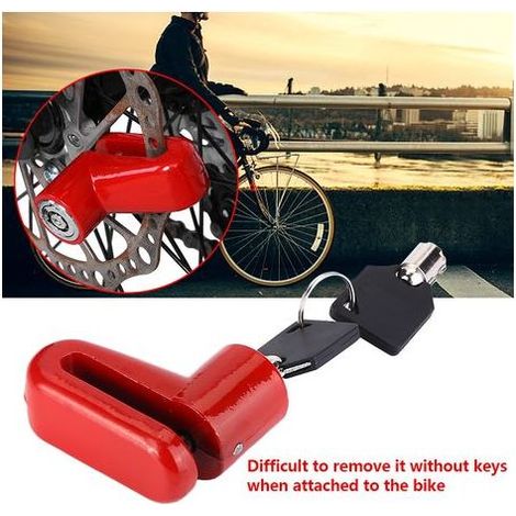 Antivol de vélo en métal pour freins à disque, avec cadre en plastique et clés, rouge. (1/5)