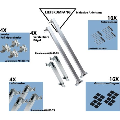Solarmodul Halterung für Flachdach, Dach, Wand, Boot, Wohnmobil, Winkel Alu Aufständerung für PV, Solarmodul 1er Set 30°-60° Silber (1/5)