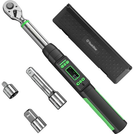TaskStar clé dynamométrique numérique 3/8" 0-220 N·m – ±2 % précision, écran LCD, double alarme, avec adaptateurs 1/4" et 1/2"