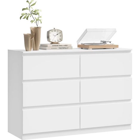 Schlafzimmer Kommode 6 Schubladen 100x69x36 cm – Moderner weißer Aufbewahrungsschrank für Schlafzimmer, Wohnzimmer & Flur