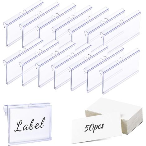 HOXILEELEO - Lot de 50 porte-étiquettes transparents en plastique pour étagères grillagées, étiquettes de prix, étiquettes à clipser pour paniers, présentoirs pour produits en supermarché. (1/5)