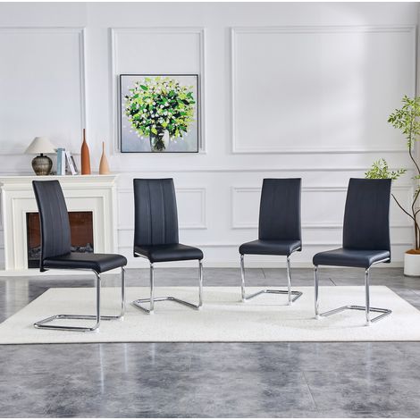Silla de comedor negra de PU y metal, diseño moderno, estable y fácil de limpiar (1/5)