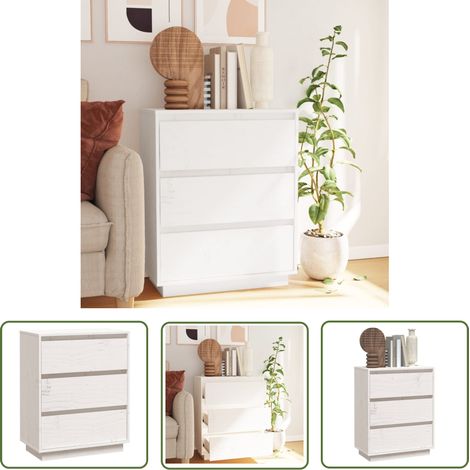 The Living Store Buffet Blanc 60x34x75 cm Bois massif de pin - Buffet - Meuble De Rangement - Commode - Bibliothèque - Bois Massif (1/5)