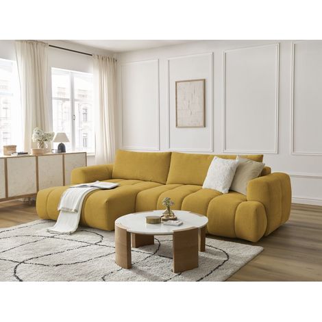 BOBOCHIC - Canapé d'angle convertible FUJI tissu lisse Angle gauche  Jaune (1/5)