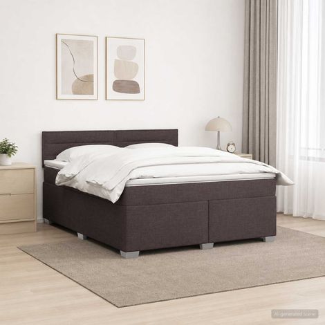 vidaXL Cama con Base Tapizada, Colchón y Luz LED Marrón Oscuro Tela (1/5)