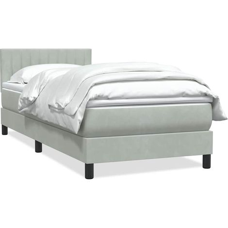 vidaXL Sommier à lattes de lit et matelas gris clair 90x220 cm velours