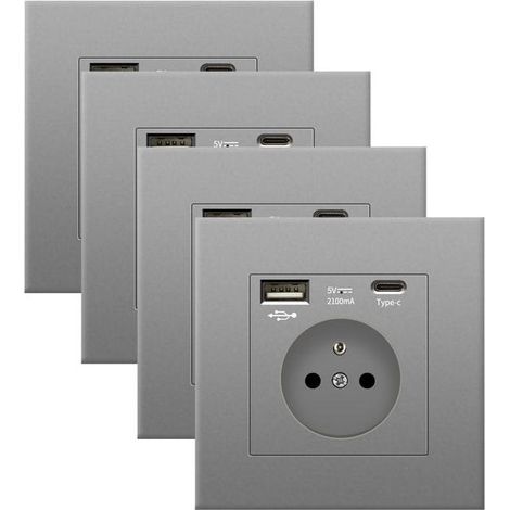 4 PCS Prise Murale USB + Type-C 5V 2.1A, Adaptateur Secteur UE AC 110-250V pour Smartphone et Tablette (1/5)