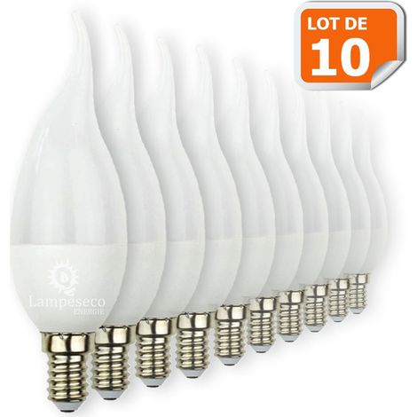 Lot de 10 Ampoules LED E14 Flamme 5W Eq 40W Blanc Chaud