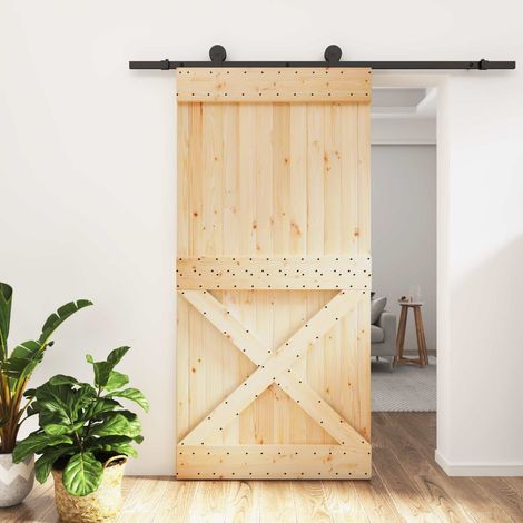 Teenpull – Schiebetür Natürlich und Schwarz 100 x 210 cm Massivkiefer (1/5)