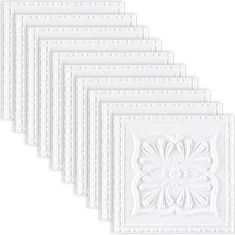 Papier peint pour plafond en mousse autocollant résistant à l'eau et l'humidité décoration intérieure 12pcs 3D 35x35cm QT1-4 (1/5)