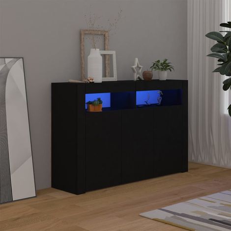 Sideboard,Kommode,Küchenschrank,Aufbewahrungsschrank mit LED-Leuchten Schwarz 115,5x30x75 cm CFW747754 (1/5)