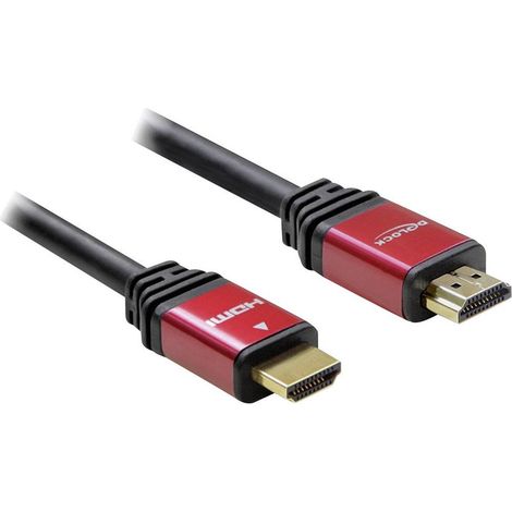 Delock HDMI Cavo Spina HDMI-A, Spina HDMI-A 2.00 m Rosso/Nero 84333 contatti connettore dorati, con nucleo in ferrite C (1/5)