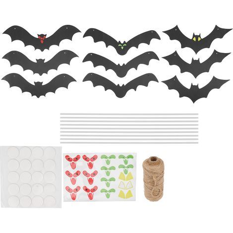 Lot de 9 chauves-souris suspendues pour décoration de cour, fête d'Halloween, festival, chauves-souris volantes à suspendre (1/5)