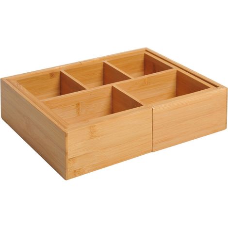 Boîte de rangement, organisateur de tiroir, organisateur extensible, bambou, naturel, 24,6 X 17,6 X 7 Cm (1/3)
