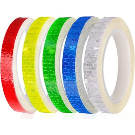 Cinta Reflectante - 1 cm Ancho - 5 Rollos - Para Motocicleta Bicicleta - Blanco Rojo Azul Amarillo Verde (1/5)