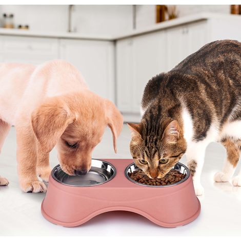 Doppia Ciotola per Animali Domestici Scodella in Acciaio per Cani e Gatti Rosa