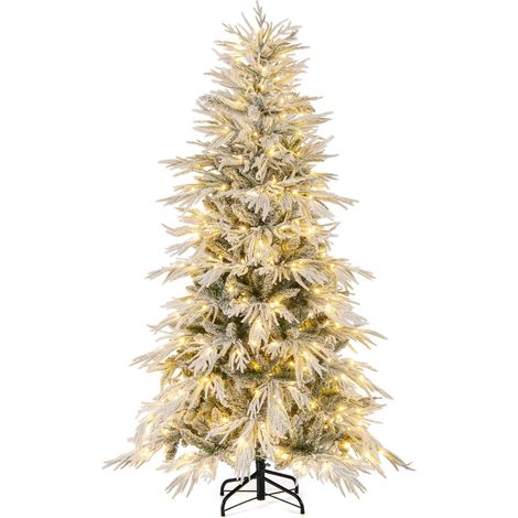 Albero di Natale pre-illuminato con 250 luci LED bianco caldo, innevato 180cm Verde (1/5)