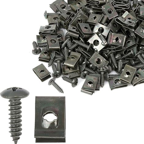 Vis et colliers autoperceurs - Clip de fixation métallique pour cache en plastique de pédales électriques de motos et voitures - Embase à vis pour voitures (1/2)