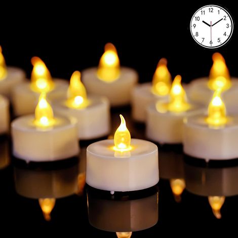 Lot de 12 bougies chauffe-plat LED avec minuterie - jaune chaud (1/5)