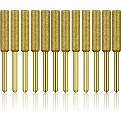 12-teiliger Diamant-Kettensägenschärfer, hochharte titanbeschichtete Gratschleifscheibe, Kettensägenschärfer-Steinbits, 3/16 Zoll 4,8 mm