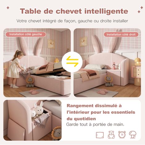 Kinderbett 90x200 cm rosa Samt mit Stauraum, ohne Matratze – MEUBLIV (1/5)