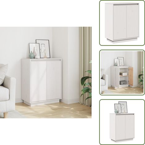 Buffet Blanc 60x34x75 cm Bois massif de pin - Buffet Blanc - Meuble Rangement - Commode - Armoire Laterale - Mobilier Chambre (1/5)