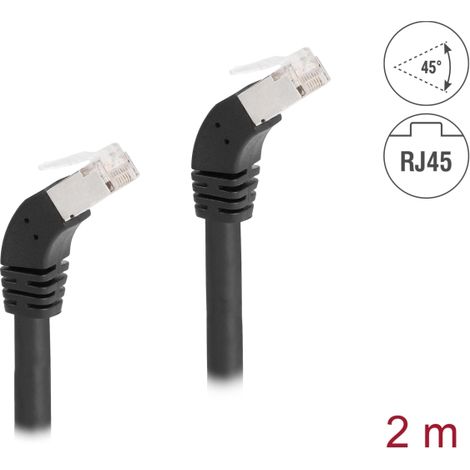 Delock Cable de red RJ45 Cat.6A S/FTP acodado 45Â° hacia abajo 2 m negro