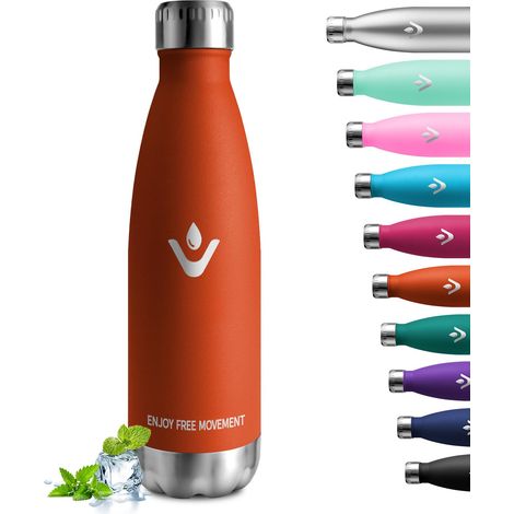 Gourde Inox 500ml, Bouteille d'eau Acier Inoxydable à Double Paroi, Gourde Isotherme sans BPA, Réutilisable, Gourde Métal Étanche, Bouteille Isotherme pour Bureau, École, Gym, Camping, Sport, Yoga (1/5)