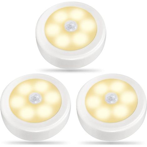 Pack de 3 lámparas LED con sensor de movimiento para interiores, iluminación para armarios, luz nocturna a pilas, lámpara de pared inalámbrica para escaleras, pasillos, garajes y entradas (luz blanca (1/5)