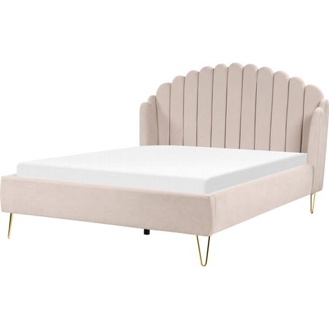 Cama con somier de poliéster 160 x 200 cm cabecero beige Ambillou