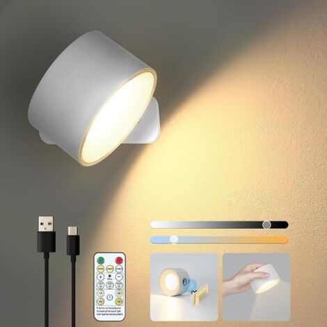 Lampe Murale Touch LED avec Port de Charge USB Contrôle Tactile, 3 Niveaux de Luminosité 3 Températures Rotatifs 360° Lampe de Chevet，Blanc (1/5)