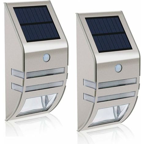 Set of 2 LED solar lights -Waterproof-Stainless steel -Wall lights for outdoors -With 90 ° motion sensor Wide angle- Lighting for garden, patio, path, etc. (1/5)