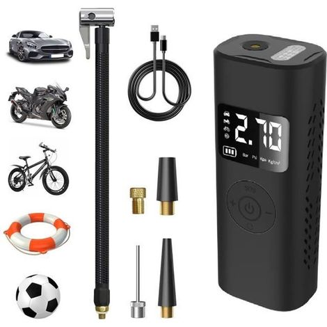 Compresseur à Air Portatif sans Fil Gonfleur Pneus Voiture Gonfleur électrique,Pompe à Vélo,Mini Compresseur Batterie ,écran LCD