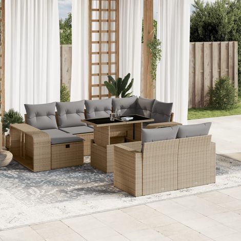 Set de sofás de jardín 11pzas con cojines ratán sintético beige vidaXL (1/5)