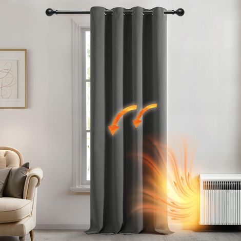 Verdunkelungsvorhänge mit Wärmedämmung, 132 x 214 cm (Breite x Höhe), für Wohn- und Schlafzimmer, modernes Ösen-Design, Hellgrau, 1 Stück (1/5)