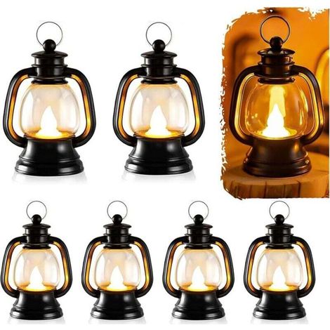 Lot de 6 mini lanternes LED noires - Décoration d'Halloween - Mini lanterne de décoration de Noël - Lanterne de Noël LED - Décoration Ramadan - Mini lanterne noire - Décoration de table médiévale