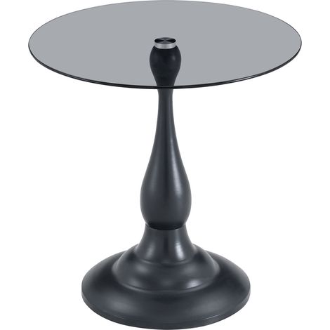 Table d'appoint ronde en verre trempé avec pied en métal, plateau Ø 50 cm, table basse élégante pour salon et chambre (1/5)