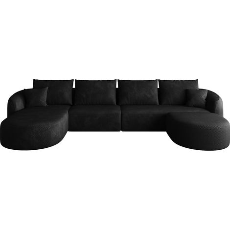 Sofá esquinero en U de 336 cm, modular, tejido negro, sin montaje (1/5)